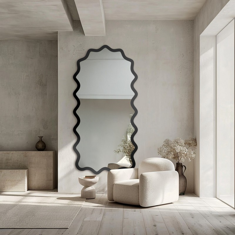Halfovale spiegel in een golvende MDF-lijst – AQUARELLE SONA