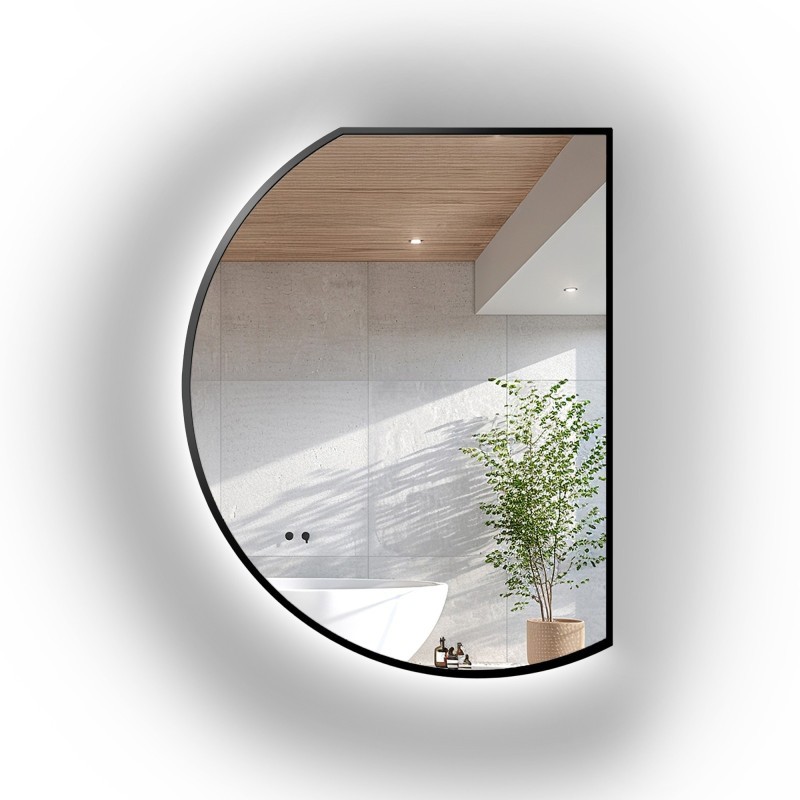 Onregelmatig gevormde spiegel in zwart mat mdf lijst met verlichting - ODETTA LED
