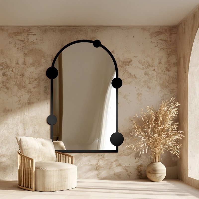 Half-ovale spiegel met wieltjes op MDF-frame - ARCULA - lijstkleur naar keuze