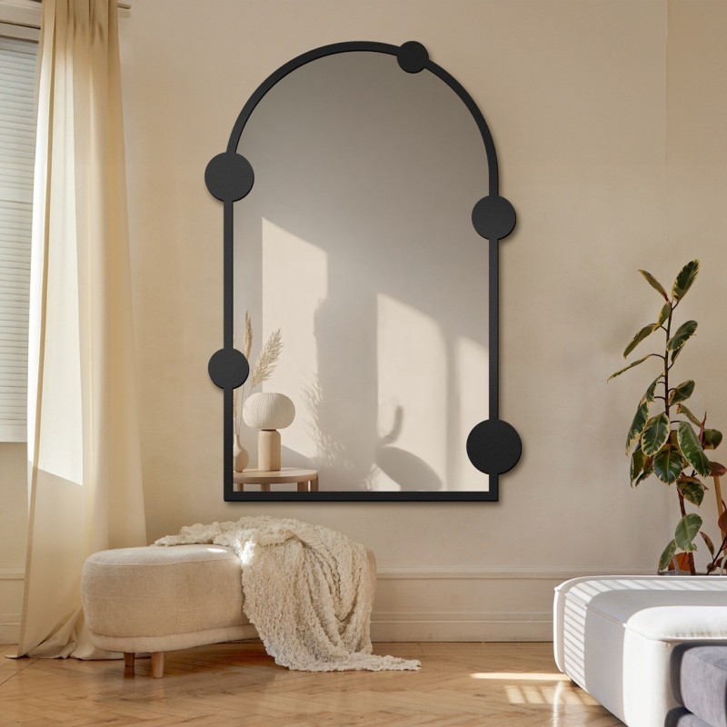 Half-ovale spiegel met wieltjes op MDF-frame - ARCULA - lijstkleur naar keuze