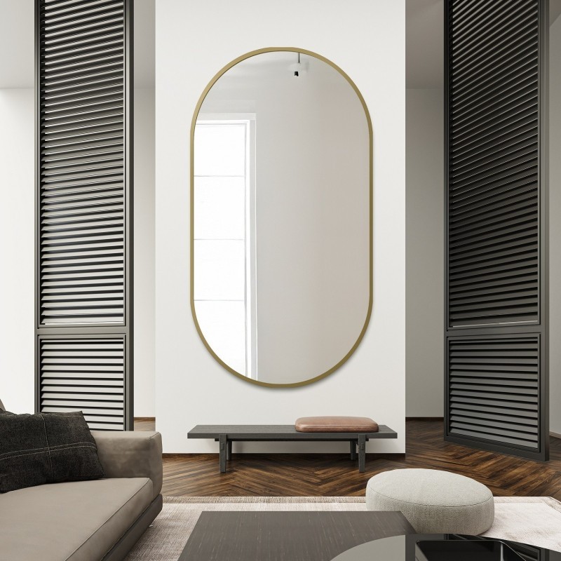 Ovale spiegel in gouden MDF SLIM lijst - OLI - lijstkleur naar keuze