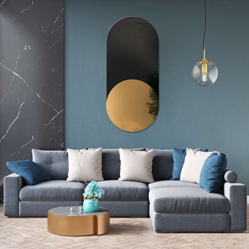 Exclusieve ovale decoratieve spiegel met zwarte lakobel - ONYX