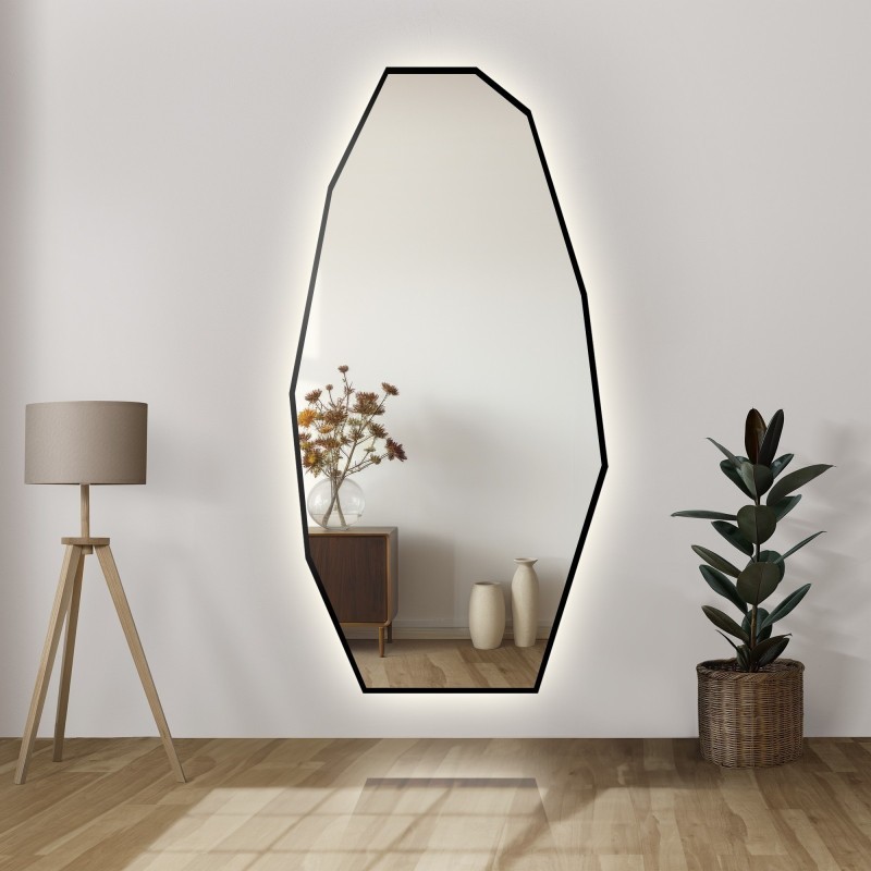 Decoratieve spiegel met scherpe organische vorm in lijst met verlichting - PIRYT IN LED FRAME
