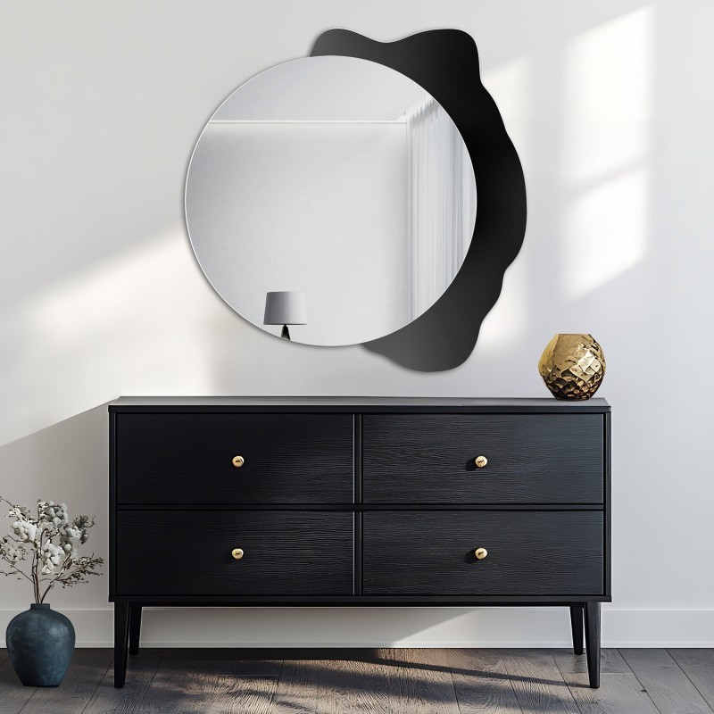 Decoratieve ronde spiegel op zwarte beits - PLAMKO