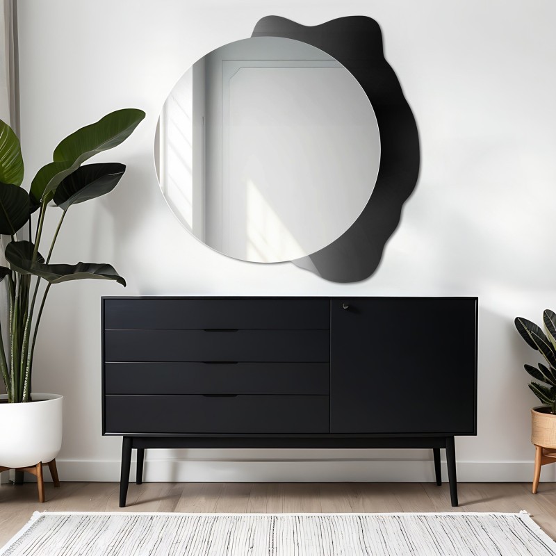 Decoratieve ronde spiegel op zwarte beits - PLAMKO