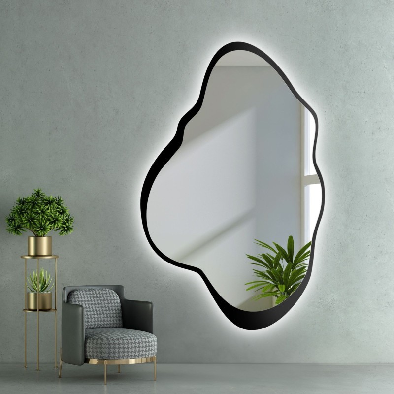 Onregelmatig gevormde spiegel in mdf lijst met verlichting - POCO IN LED FRAME