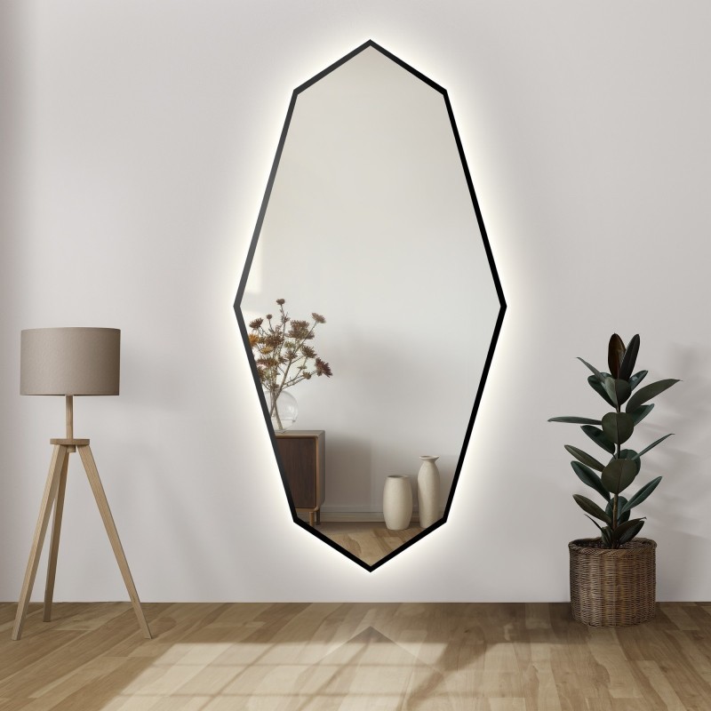 Decoratieve spiegel met scherpe organische vorm in frame met verlichting - RIOLIT IN LED FRAME