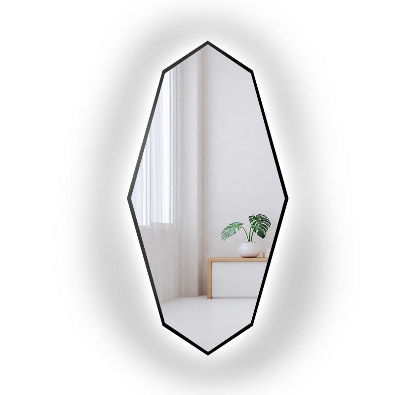 Decoratieve spiegel met scherpe organische vorm in frame met verlichting - RIOLIT IN LED FRAME
