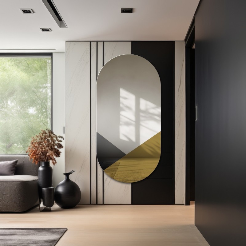 Exclusieve ovale decoratieve spiegel in zwart en goud - ROYAL