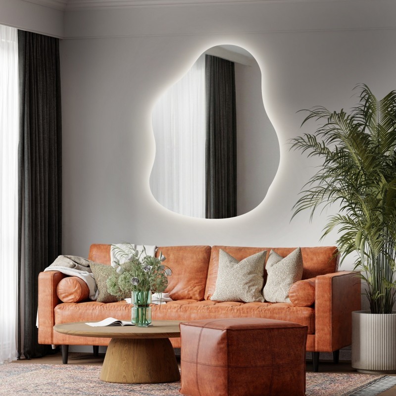 Organisch gevormde spiegel met verlichting - STONE LED
