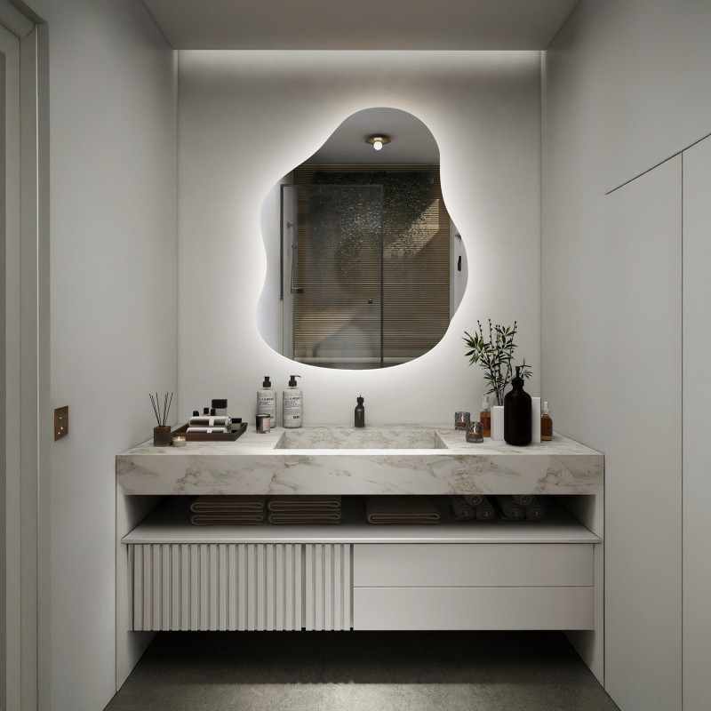 Organisch gevormde spiegel met verlichting - STONE LED