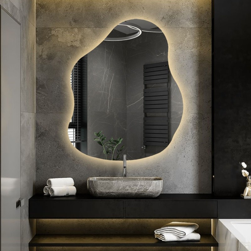 Organisch gevormde spiegel met verlichting - STONE LED