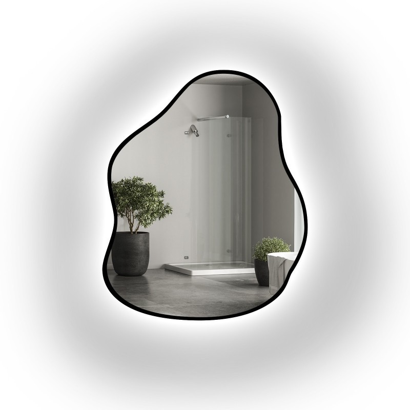 Spiegel met organische vorm in frame met verlichting - STONE IN LED FRAME