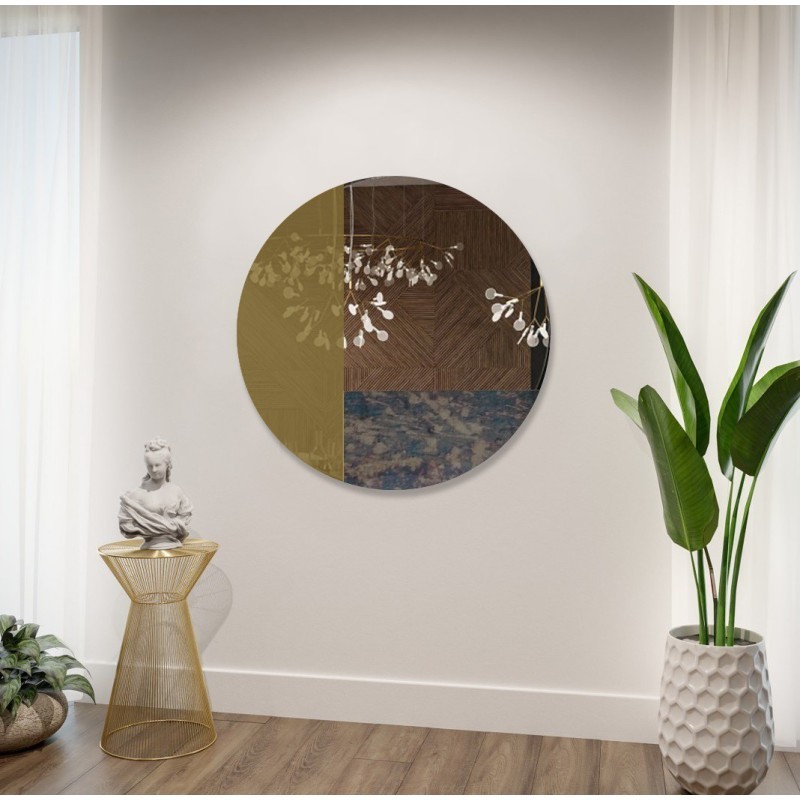 Decoratief rond spiegelkleurig paneel - bruin en verouderd - TOMI