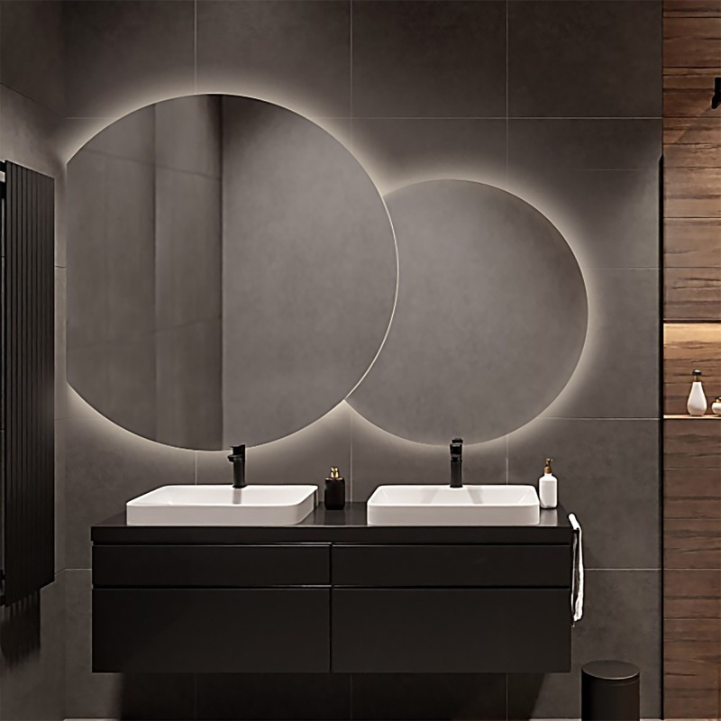 Set ronde dubbelgeslepen spiegels met verlichting - UNIVERSE CUT LED II