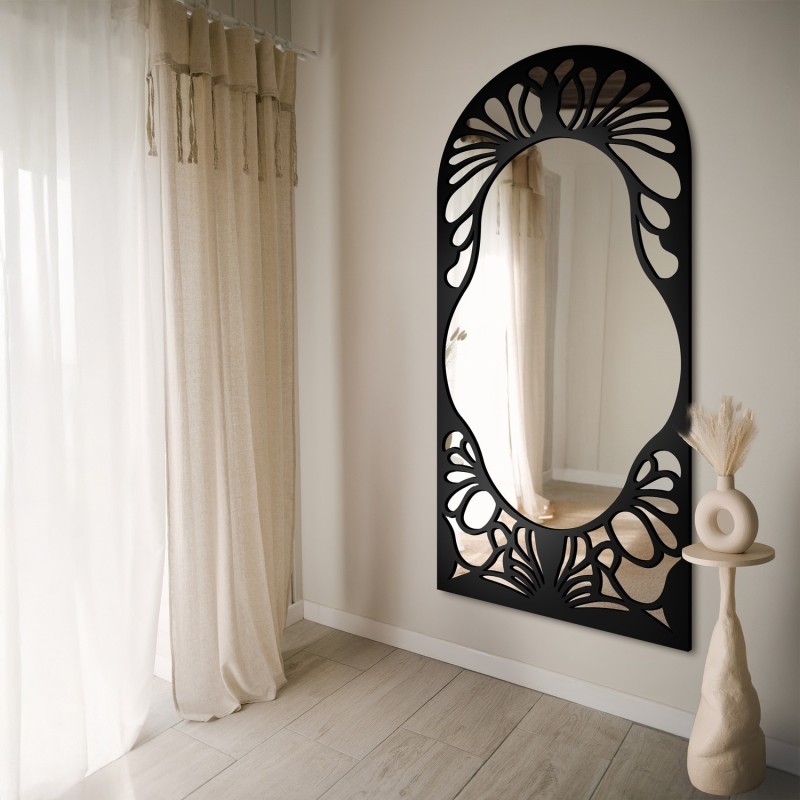 Halfovaal spiegel met opengewerkt MDF-decor – VERONELLE FIORE 90X200