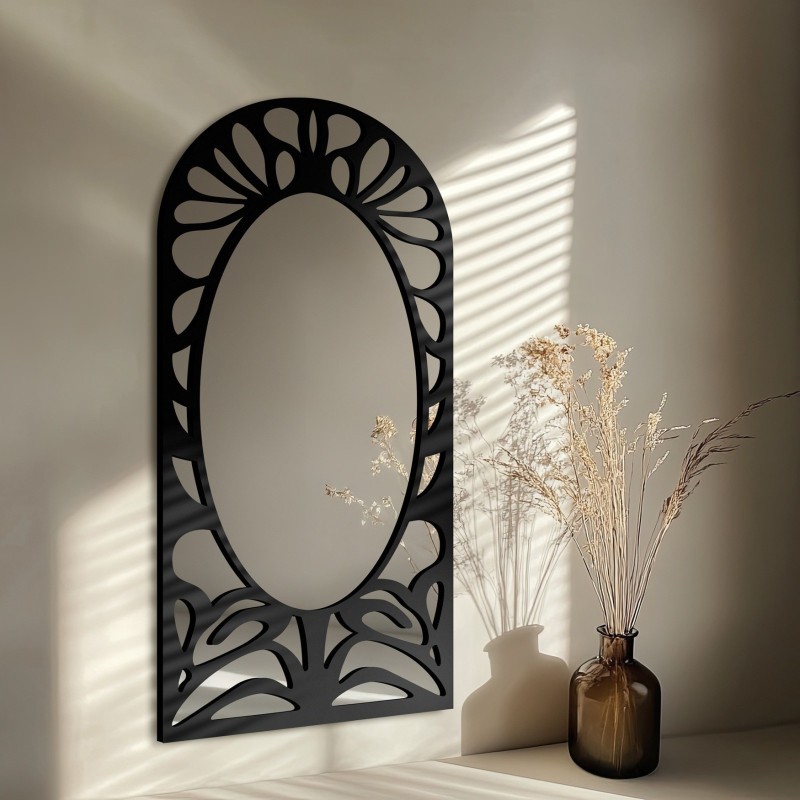 Halfovale spiegel met opengewerkt MDF-decor – VERONELLE ROSAVA 95x200