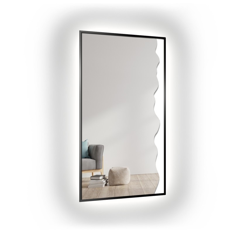 Decoratieve spiegel in zwarte MDF lijst met verlichting - WIENA IN LED FRAME