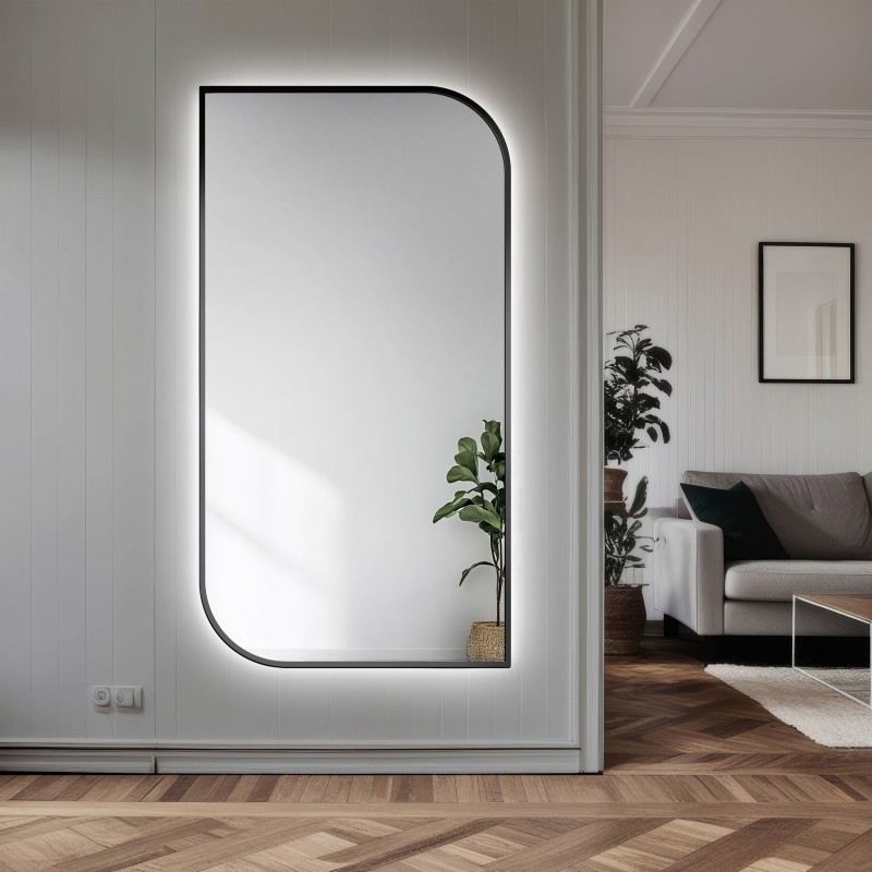 Spiegel in zwart MDF SLIM frame met verlichting - LED traantje - kleur van frame naar keuze