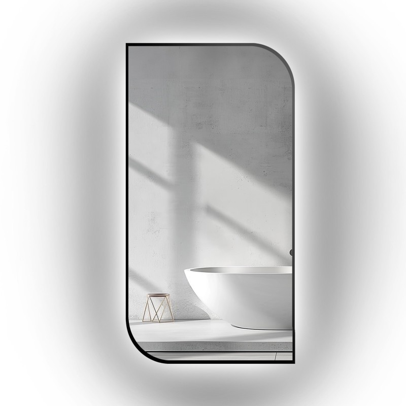 Spiegel in zwart MDF SLIM frame met verlichting - LED traantje - kleur van frame naar keuze