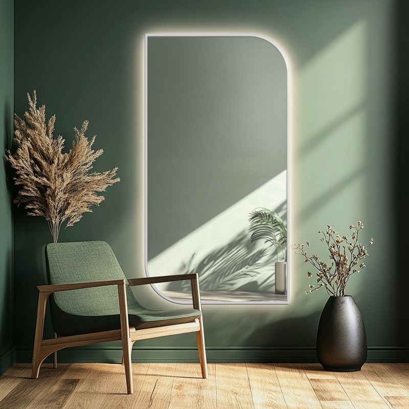 Spiegel in zwart MDF SLIM frame met verlichting - LED traantje - kleur van frame naar keuze