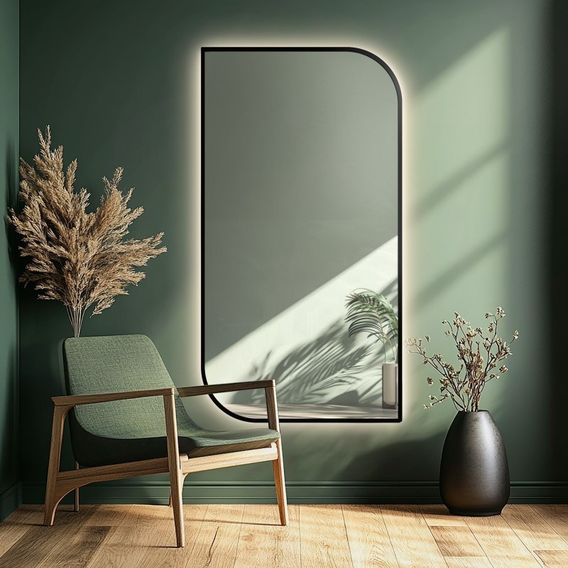 Spiegel in zwart MDF SLIM frame met verlichting - LED traantje - kleur van frame naar keuze