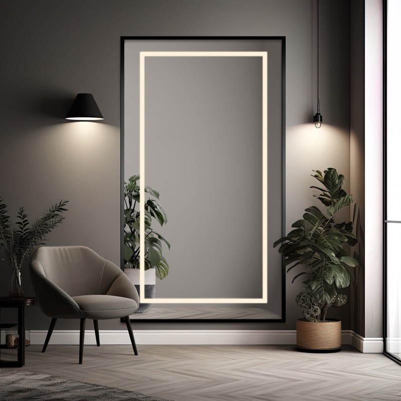 Spiegel in zwart frame met verlichting - 1503 LED I - kleur frame naar keuze