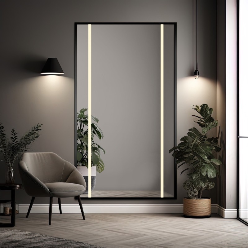 Spiegel in zwarte lijst met verlichting - 1503 LED II - kleur van de lijst naar keuze