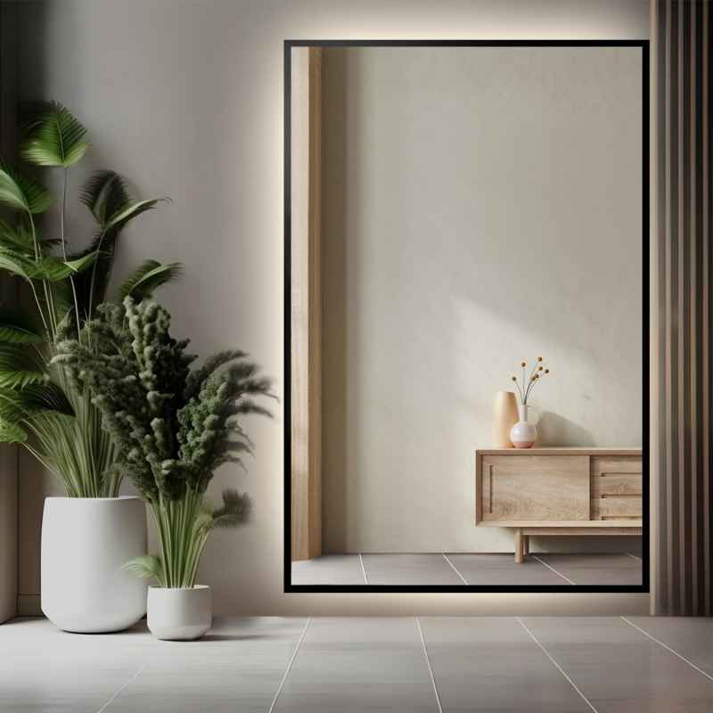 Spiegel in zwart frame met verlichting - 1503 LED - kleur frame naar keuze