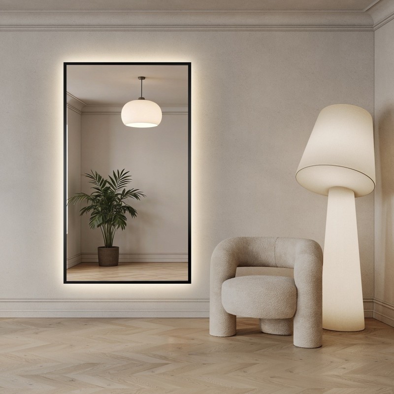 Spiegel in zwart frame met verlichting - 1503 LED - kleur frame naar keuze