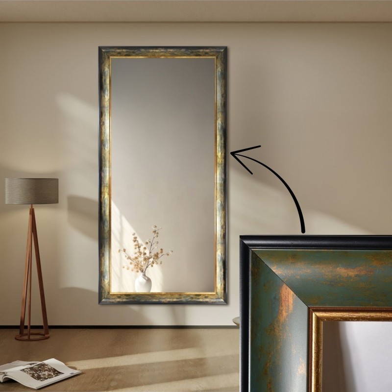 Spiegel in groen goud houten lijst - 5401001