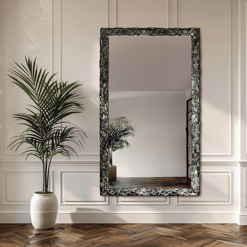 Luxe wandspiegel in rijkelijk versierde grafiet lijst - 9003003