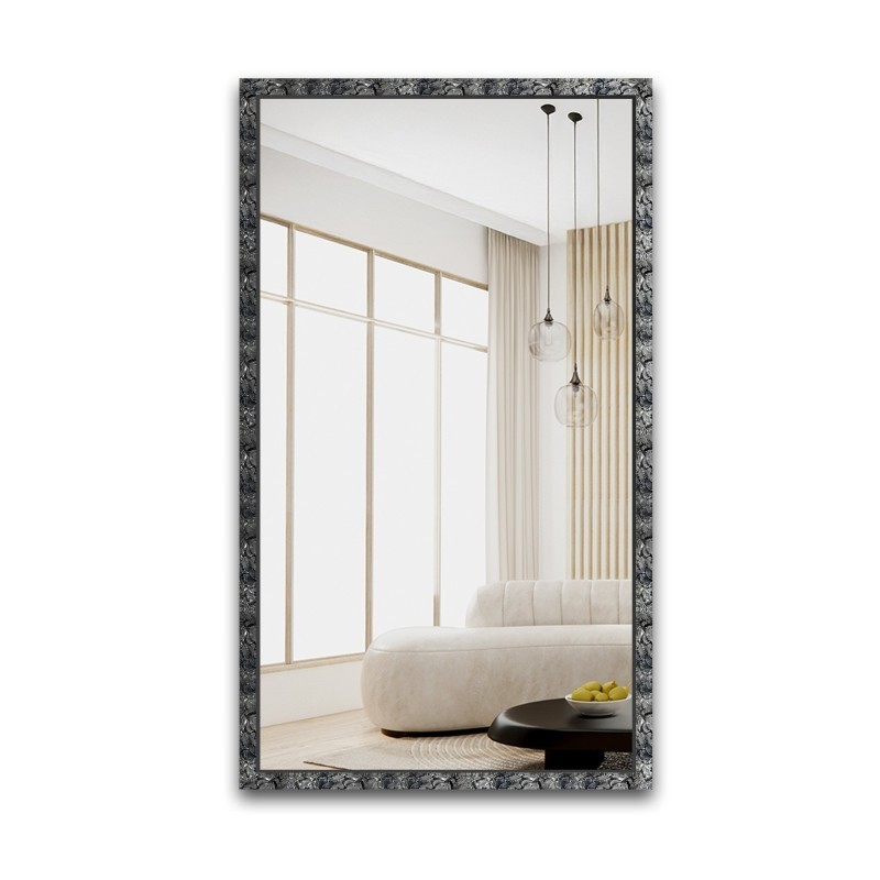 Spiegel in brede zilveren houten lijst – 9502001