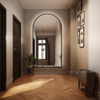 Halfovale spiegel in zwart MDF frame met verlichting - BERDO LED