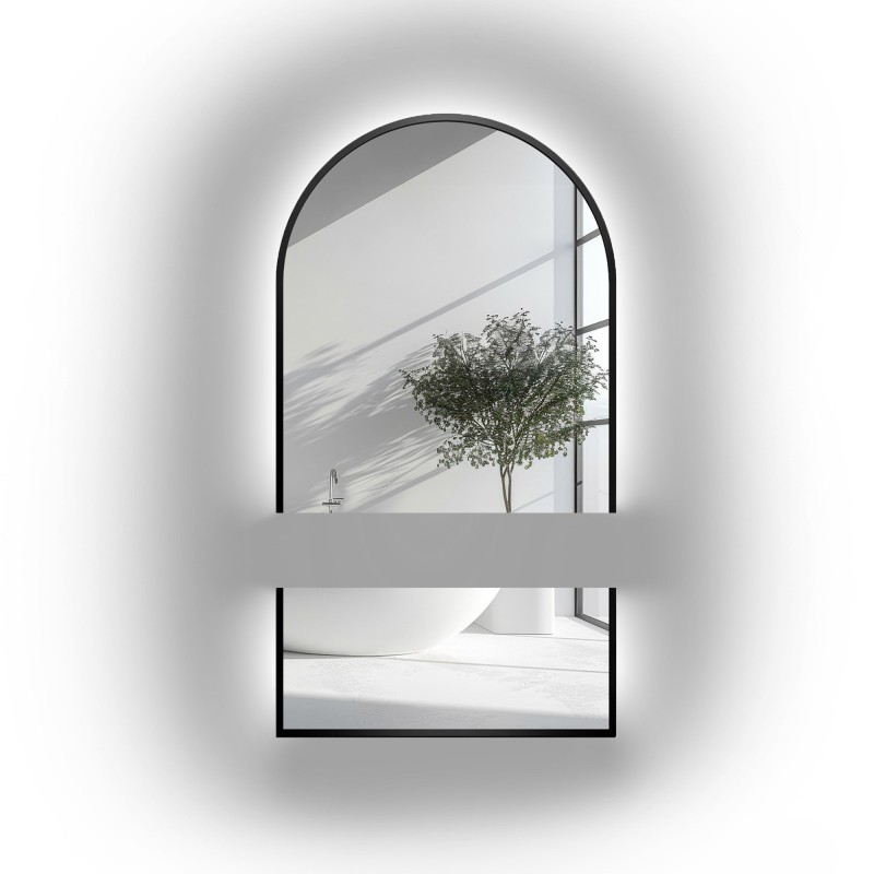 Half-ovale spiegel voor kaptafel in zwart mdf frame in twee delen -BERDO LED - kleur van frame naar keuze