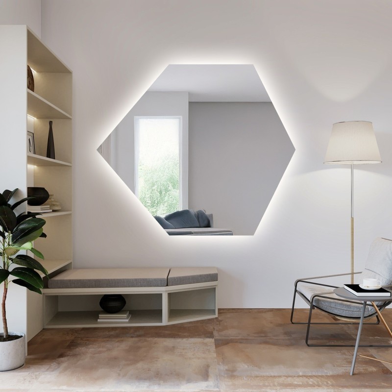 Geometrisch gevormde spiegel met verlichting - GEOME LED