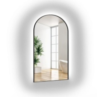 Halfovale spiegel in zwart MDF SLIM frame met verlichting - DOMI LED - kleur van frame naar keuze