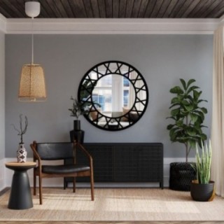 Decoratieve ronde spiegel met raamwerk in loftstijl - ELENA
