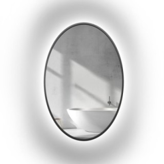 Elliptische spiegel in zwart MDF SLIM frame met verlichting - ELIZA LED