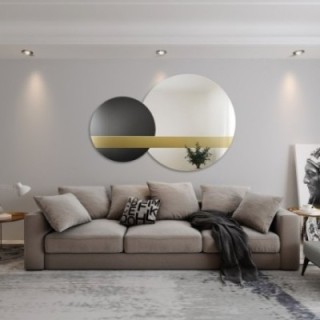 Set decoratieve spiegels goud paneel en zwart lacobel - GOLD MOON