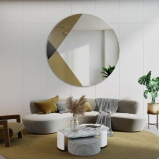 Decoratief rond spiegelkleurig paneel - zwart en goud - HENRY