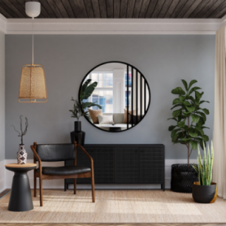 Ronde spiegel met raamwerk in zwart mat loft MDF lijst - LOTIS - lijstkleur naar keuze