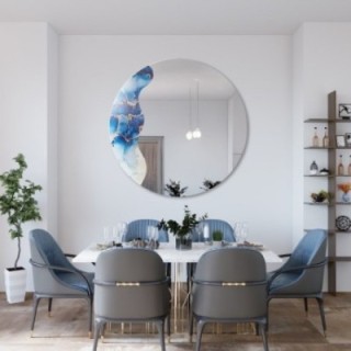Onregelmatige spiegel op rond blauw marmer – MARBLE BLUVERO