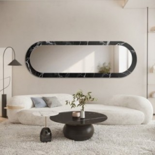 Ovale spiegel op zwart-zilver marmer – MARBLE OVALIS