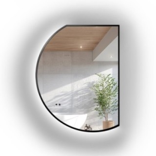 Onregelmatig gevormde spiegel in zwart mat mdf lijst met verlichting - ODETTA LED