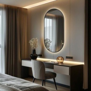 Ovale spiegel in zwarte MDF SLIM lijst met verlichting - OLI LED - lijstkleur naar keuze