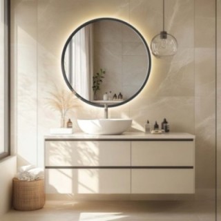 Ronde spiegel in zwart mat MDF kader met verlichting - OTTO LED - kaderkleur naar keuze