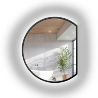 Ronde spiegel in zwart mat MDF frame met verlichting - OTTO LED met afgeschuinde zijkant