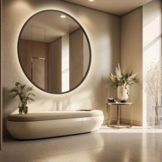 Ronde spiegel in goudkleurige MDF SLIM lijst met verlichting - OTYLIA LED - lijstkleur naar keuze