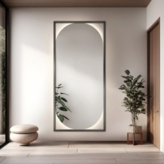 Moderne ovale spiegel in houten lijst met verlichting - RENA LED